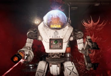 A C.O.R.E. robot against a backdrop of some kind of red growths in the Atomfall The Red Strain story DLC